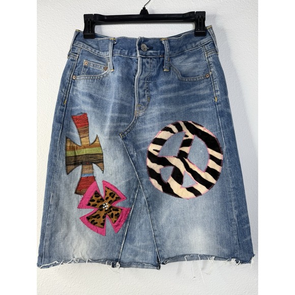 GAP Dresses & Skirts - VTG Patchwork Skirt Womens Gap Denim Boho Upcycled 90s Size 8 Hippie Cowgirl